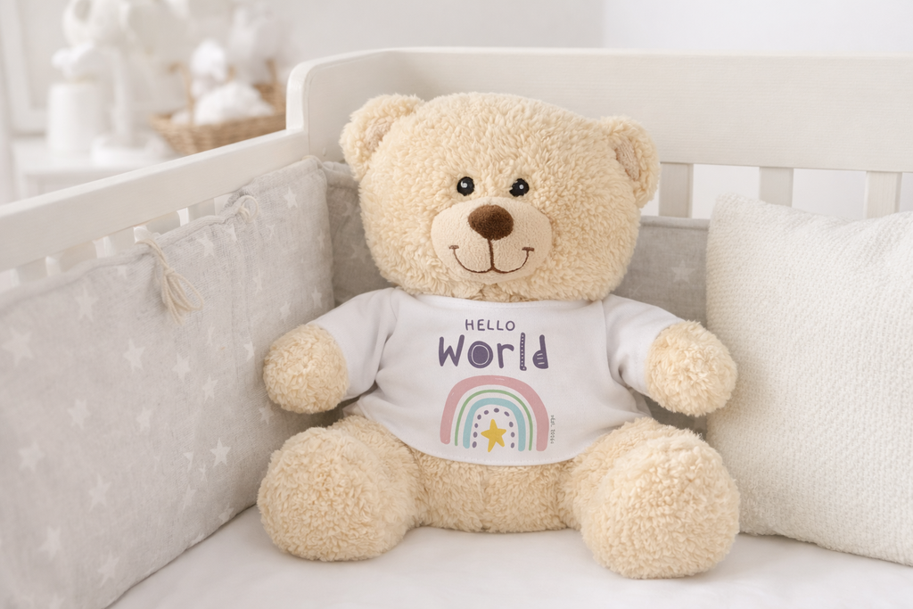 Hello World Teddy Bear 11" – Newborn Keepsake Gift