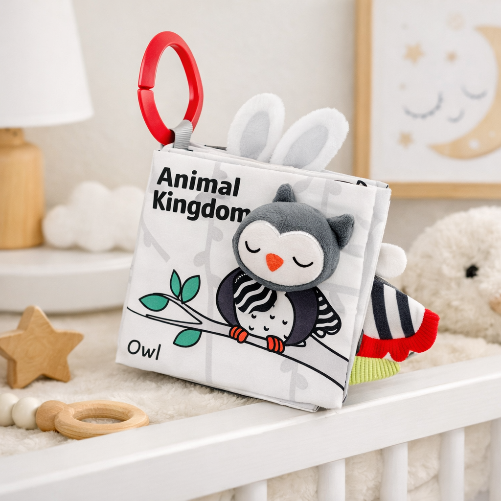 Black & White Baby Cloth Book – High Contrast Sensory Toy for Newborn Development