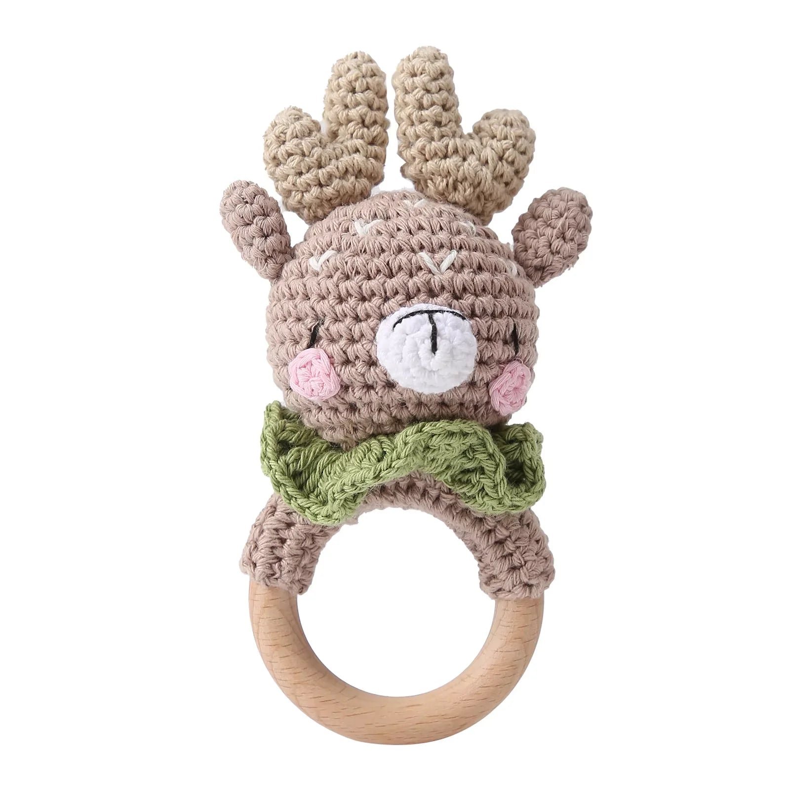 Crochet Bunny Rattle & Wooden Teether Toy BPA Free