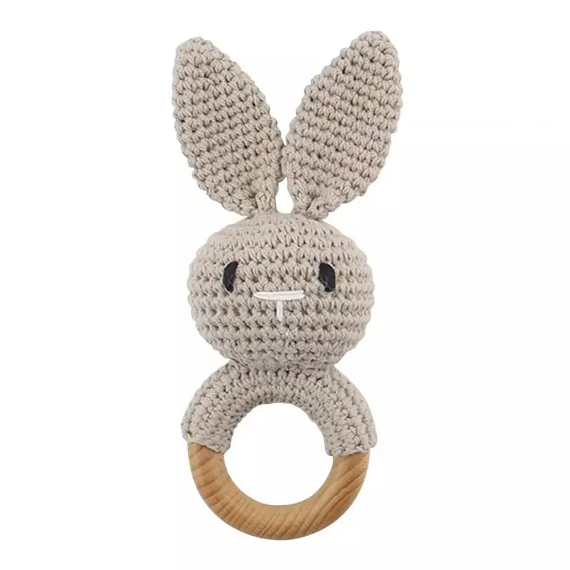 Crochet Bunny Rattle & Wooden Teether Toy BPA Free