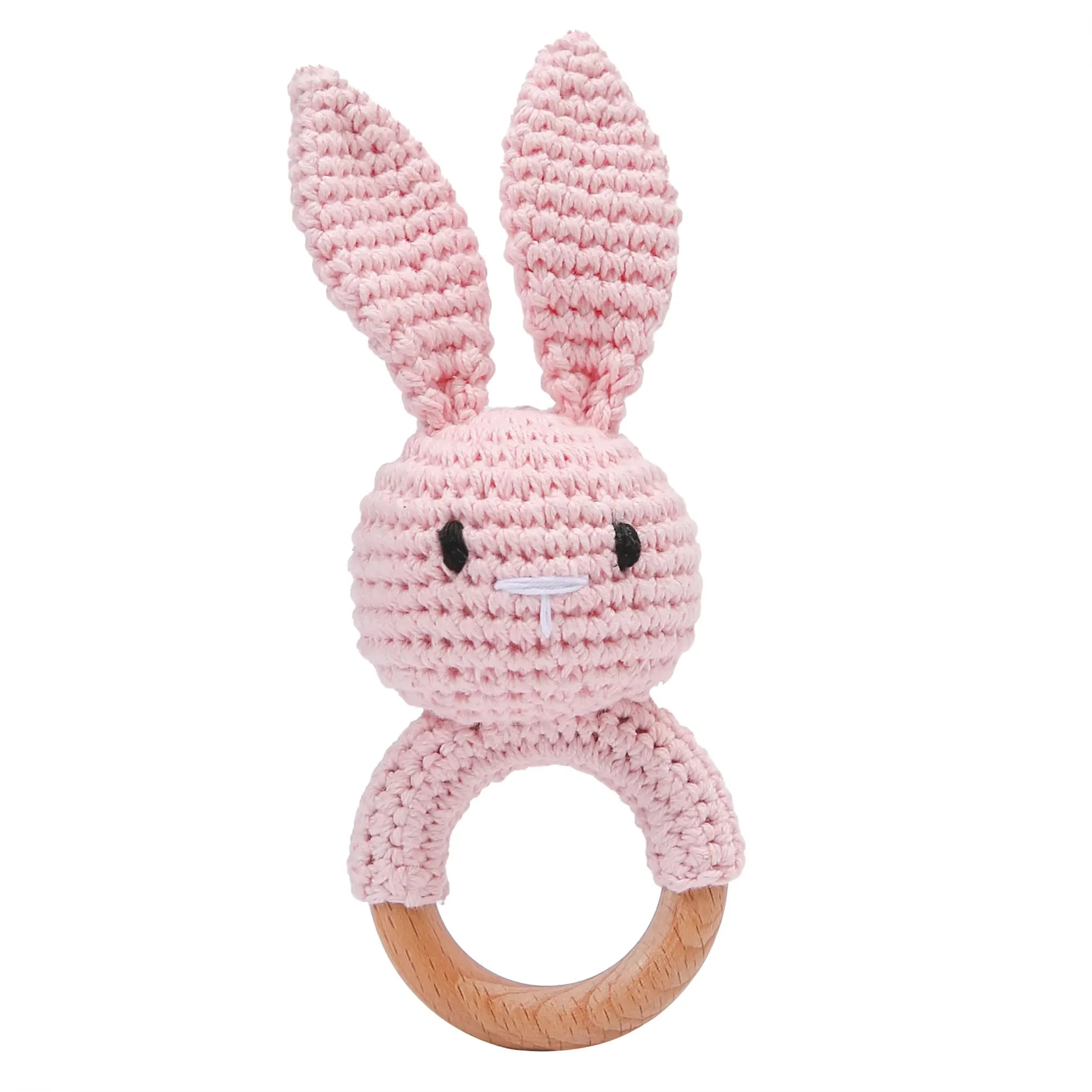 Crochet Bunny Rattle & Wooden Teether Toy BPA Free