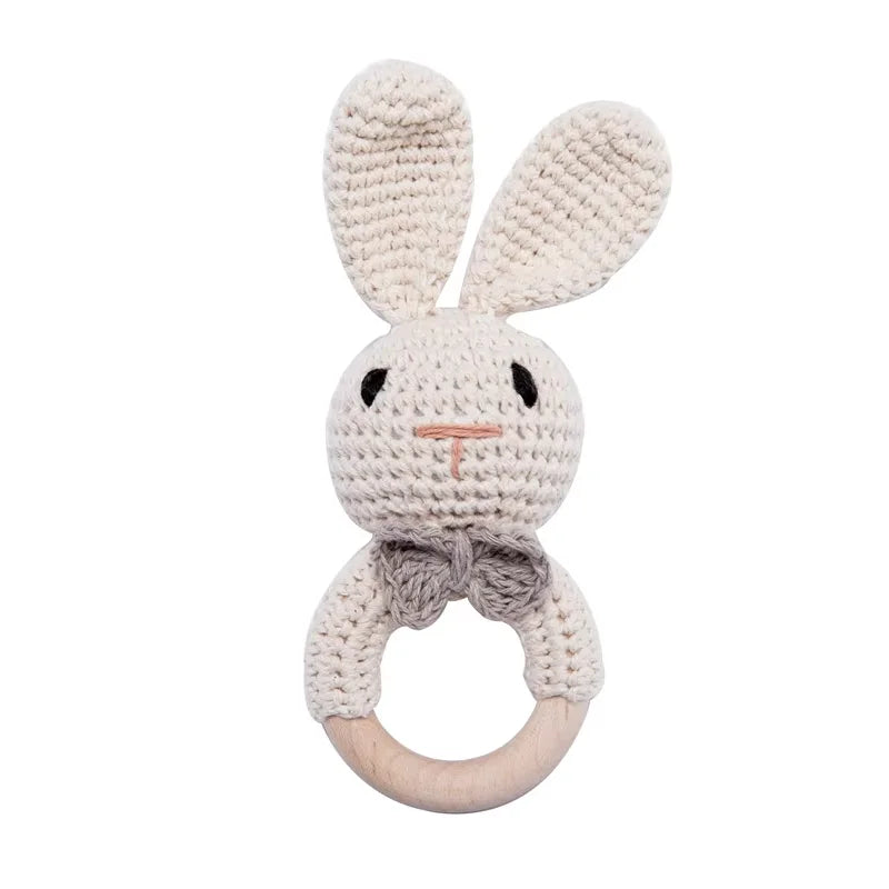 Crochet Bunny Rattle & Wooden Teether Toy BPA Free