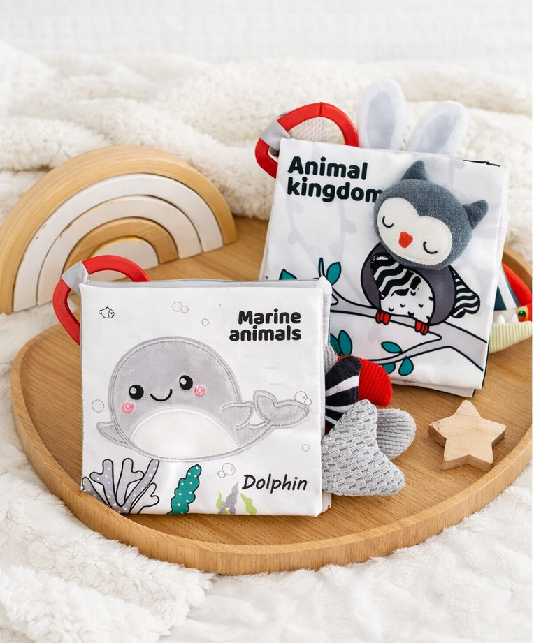 Black & White Baby Cloth Book – High Contrast Sensory Toy for Newborn Development
